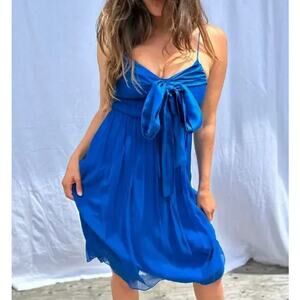 Moulinette Soeurs Silk Dress Womens 12 Blue After Party Bow Front Cocktail
